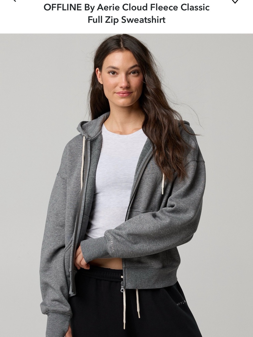 OFFLINE by Aerie Cloud Fleece Classic Full Zip Sweatshirt - Heather Gray. L
